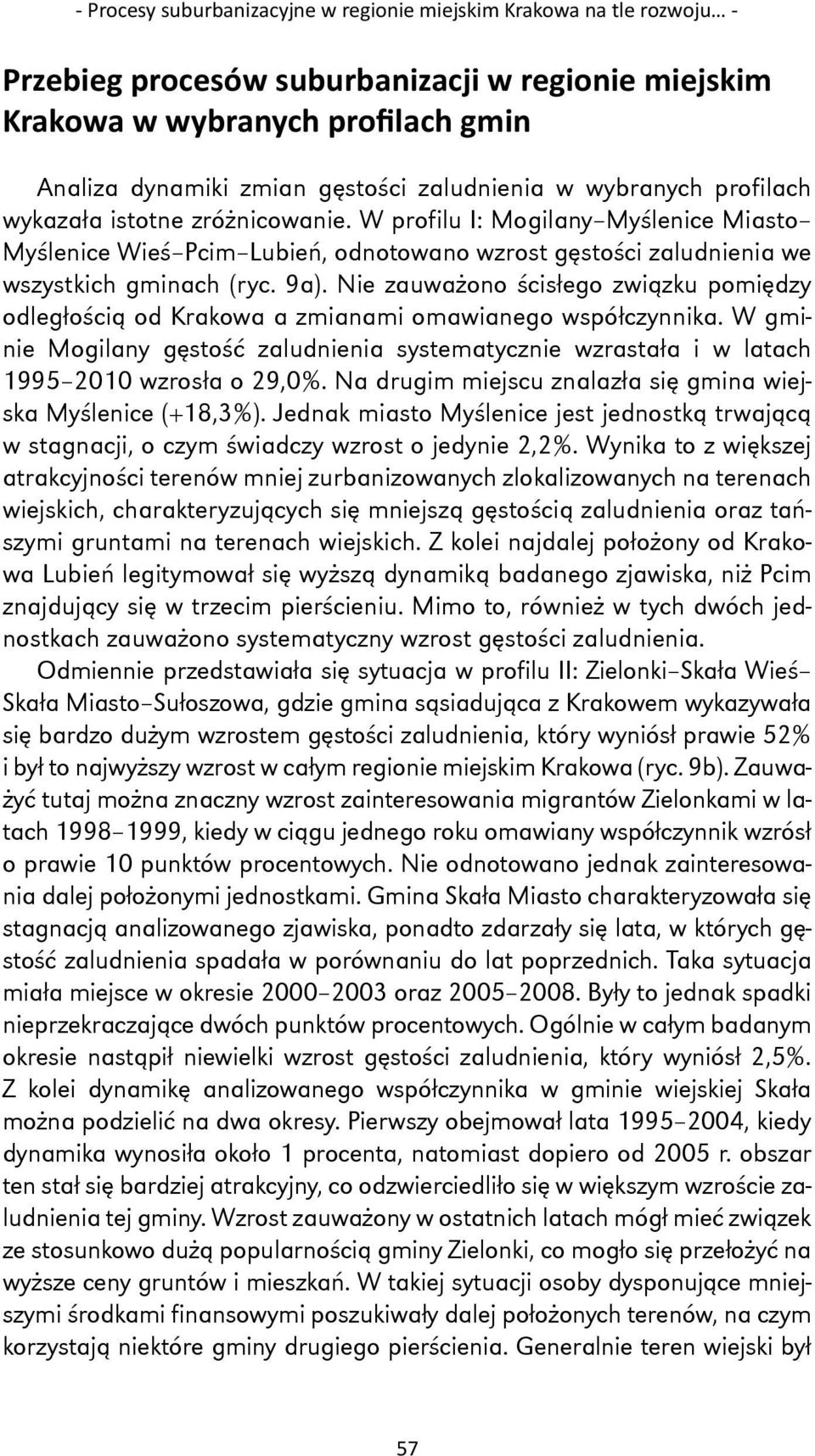 9a). Nie zauważono ścisłego związku pomiędzy odległością od Krakowa a zmianami omawianego współczynnika.