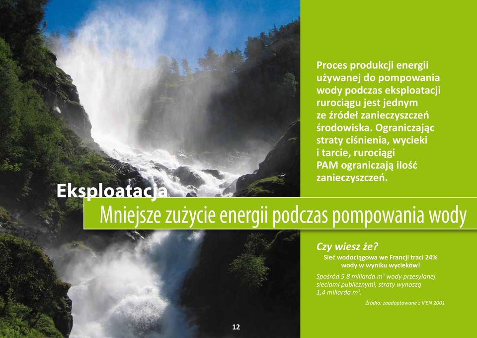 Mniejsze zużycie energii podczas pompowania wody Czy wiesz że? Sieć wodociągowa we Francji traci 24% wody w wyniku wycieków!