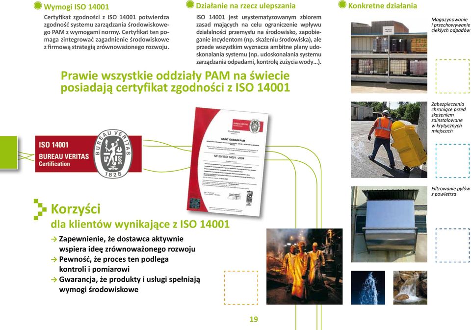 Działanie na rzecz ulepszania ISO 14001 jest usystematyzowanym zbiorem zasad mających na celu ograniczenie wpływu działalności przemysłu na środowisko, zapobieganie incydentom (np.