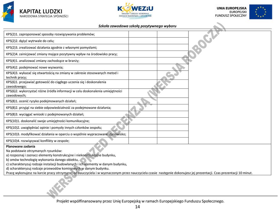 wykazać się otwartością na zmiany w zakresie stosowanych metod i technik pracy; KS(6)1. przejawiać gotowość do ciągłego uczenia się i doskonalenia zawodowego; KS(6)2.