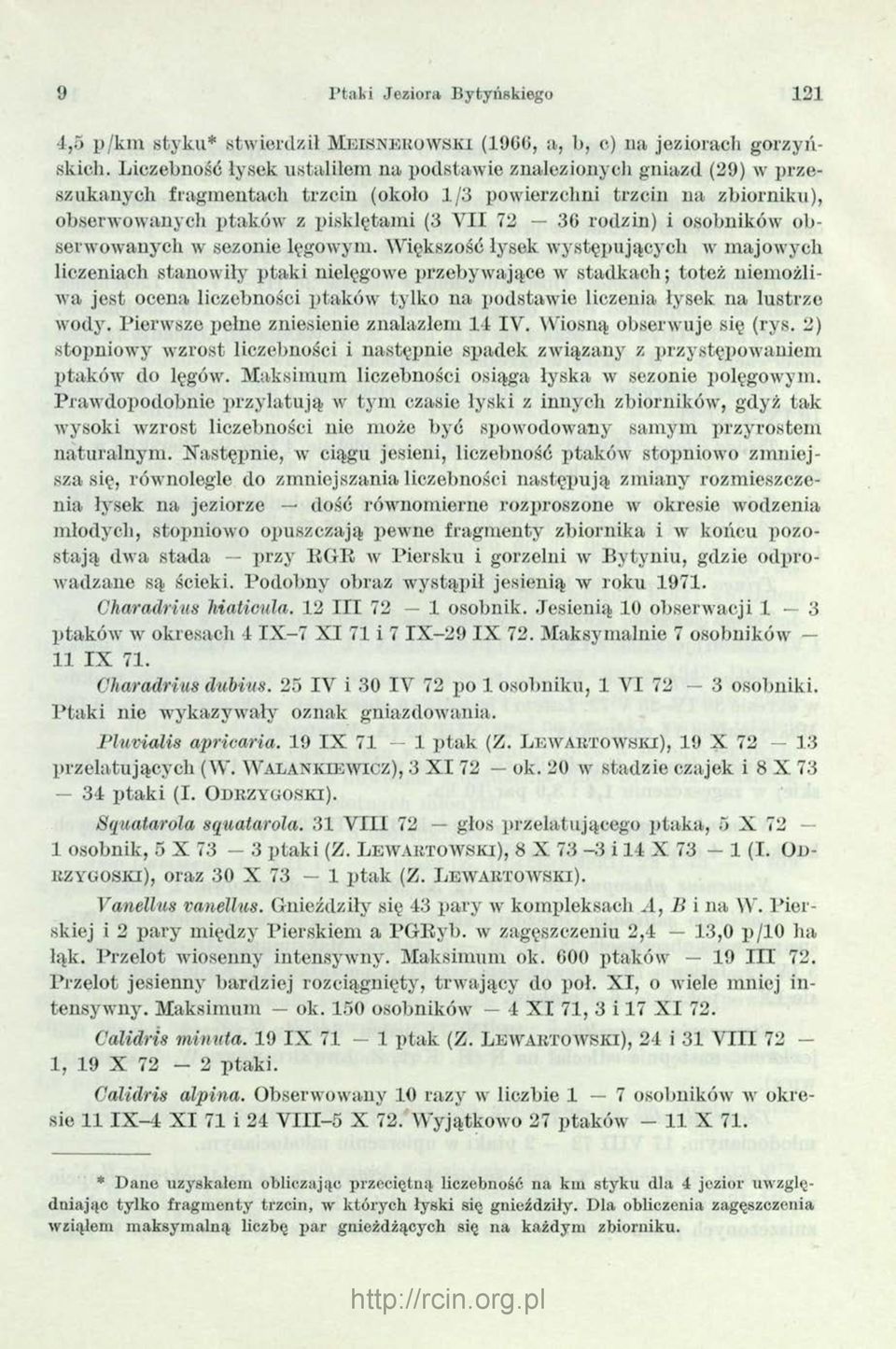rodzin) i osobników obserwowanych w sezonie lęgowym.