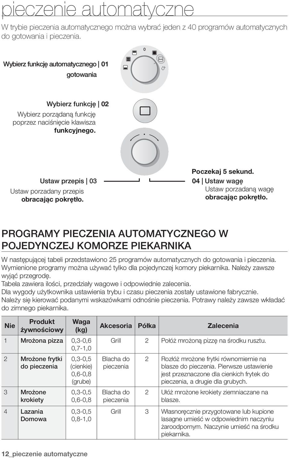 Poczekaj 5 sekund. 04 Ustaw wagę Ustaw porzadaną wagę obracając pokrętło.