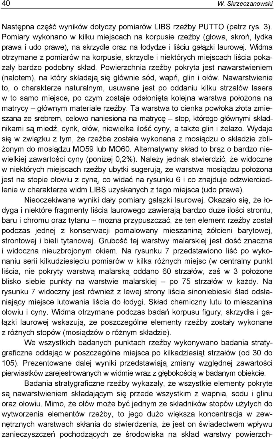 Widma otrzymane z pomiarów na korpusie, skrzydle i niektórych miejscach liścia pokazały bardzo podobny skład.