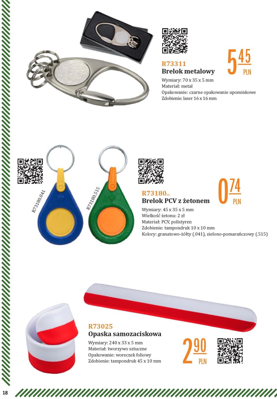 . Brelok PCV z żetonem 0 74 Wymiary: 45 x 35 x 5 mm Wielkość żetonu: 2 zł Materiał: PCV, polistyren Zdobienie: