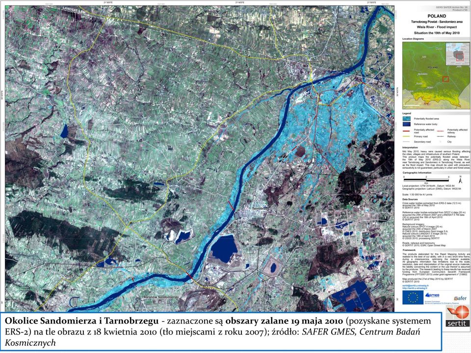 ERS-2) na tle obrazu z 18 kwietnia 2010 (tło