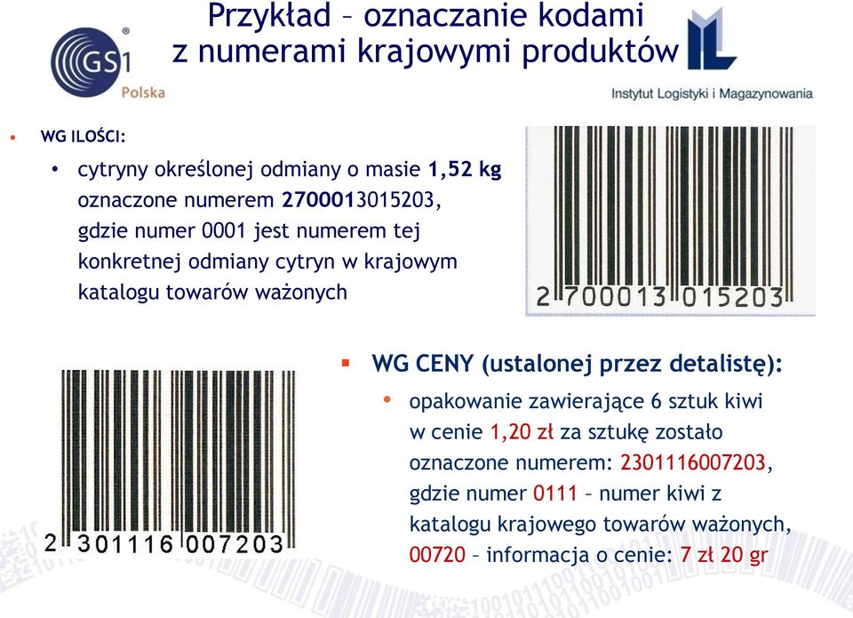 WG CENY (ustalonej przez detalistę): opakowanie zawierające 6 sztuk kiwi w cenie 1,20 zł za sztukę zostało oznaczone