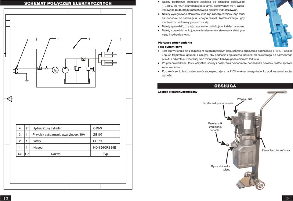 Ząb musi się podnosić po naciśnięciu uchwytu zespołu hydraulicznego i gdy mechanizm podnoszący opuszcza się. Należy sprawdzić, czy ząb poprawnie zaskakuje w każdym otworze.