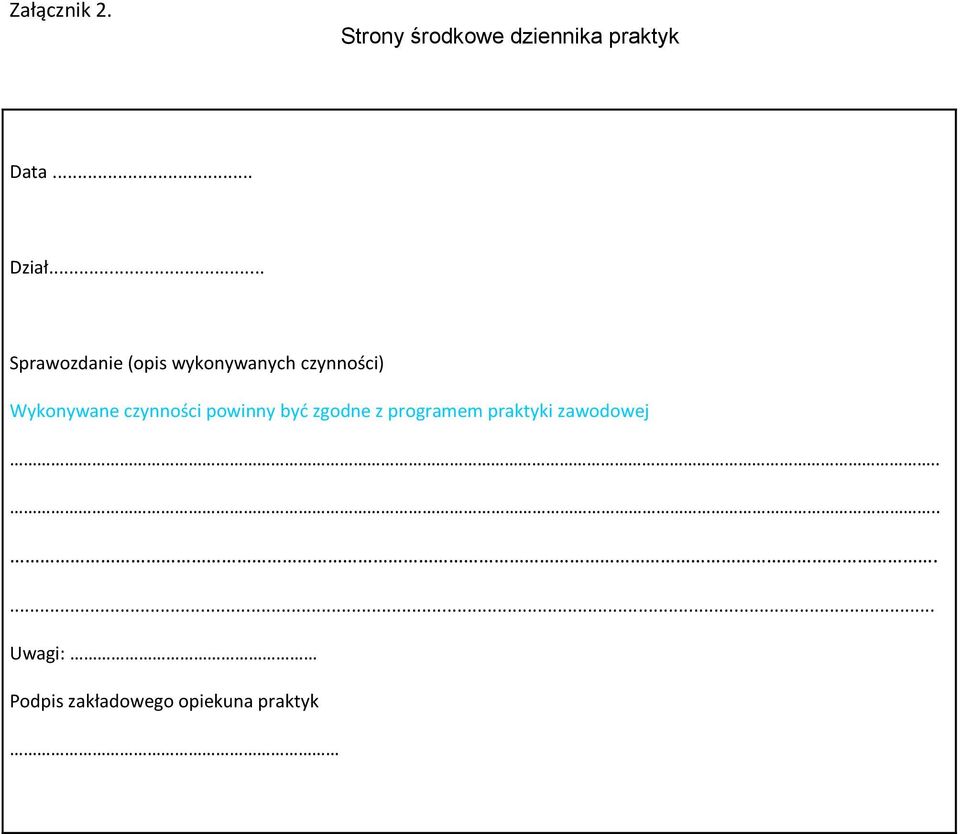 .. Sprawozdanie (opis wykonywanych czynności) Wykonywane