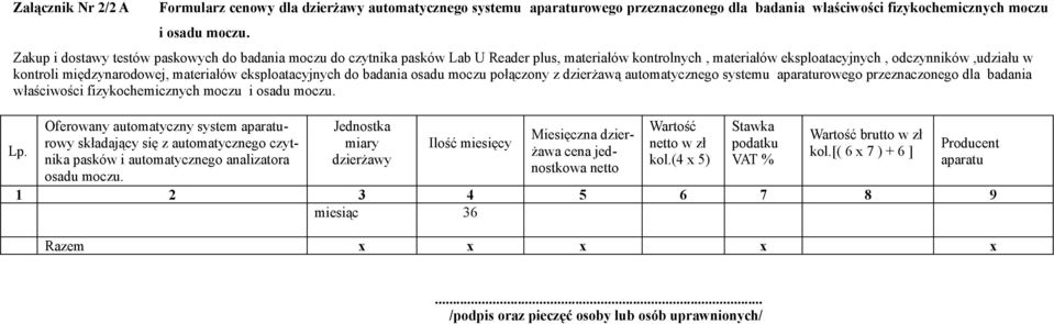 Oferowany automatyczny system aparaturowy składający się z automatycznego czytnika pasków i automatycznego analizatora