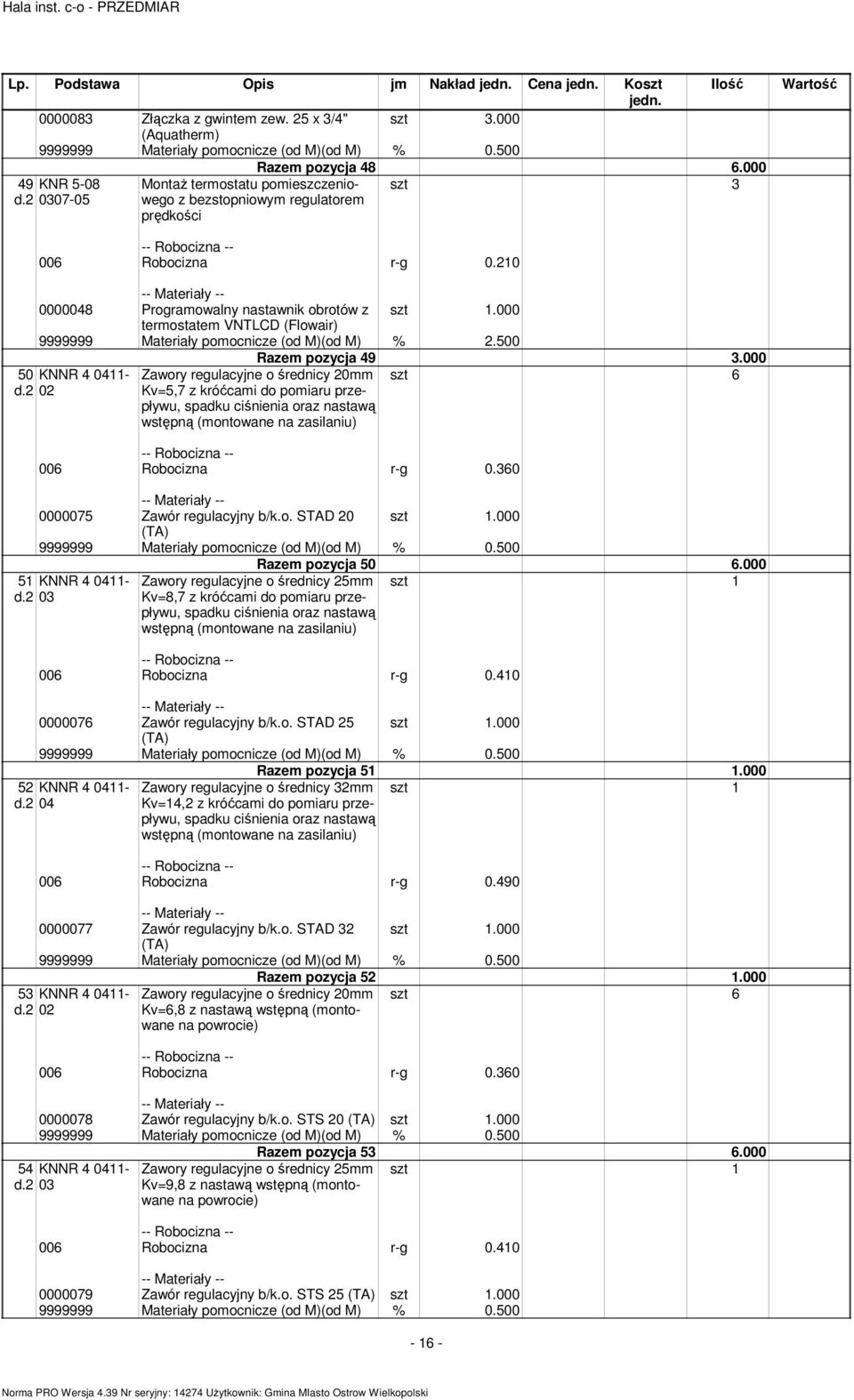 000 terostate VNTLCD (Flowair) 9999999 Materiały poocnicze (od M)(od M) % 2.500 50 KNNR 4 0411-02 Raze pozycja 49 3.