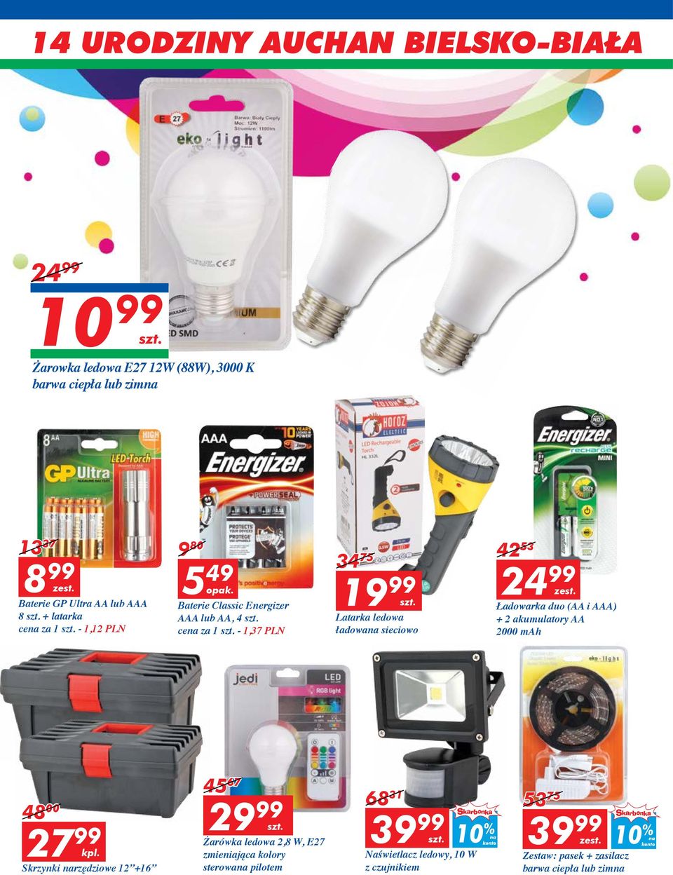 ledowa ładowana sieciowo 42 53 24 99 zest. Ładowarka duo (AA i AAA) + 2 akumulatory AA 2000 mah 48 00 27 99 kpl.
