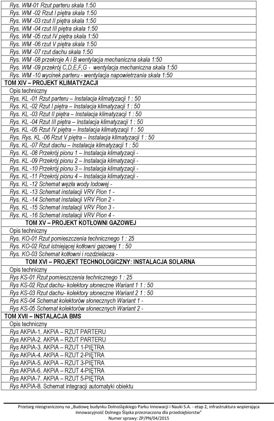 WM -10 wycinek parteru - wentylacja napowietrzania skala 1:50 TOM XIV PROJEKT KLIMATYZACJI Rys. KL -01 Rzut parteru Instalacja klimatyzacji 1 : 50 Rys.