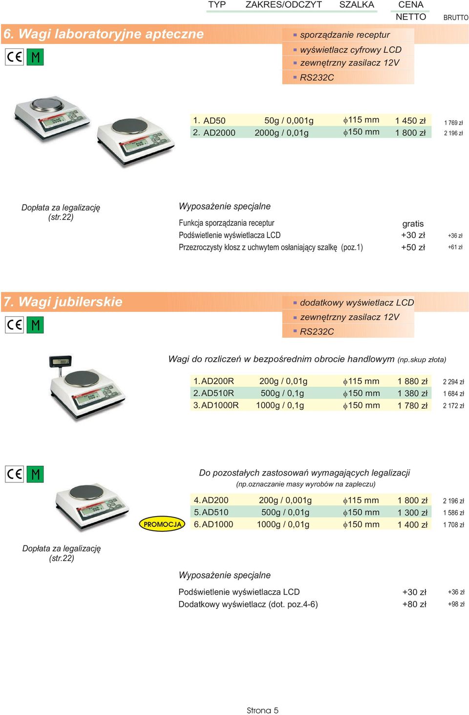 1) gratis +3 +5 +36 z³ +61 z³ 7. Wagi jubilerskie dodatkowy wyœwietlacz LCD Wagi do rozliczeñ w bezpoœrednim obrocie handlowym (np.skup z³ota) 1. AD200R 2. AD510R 3.