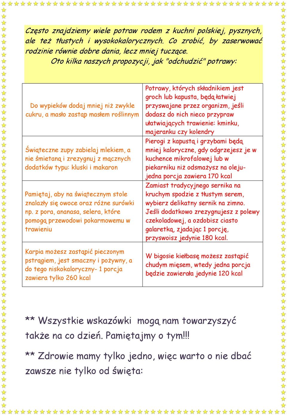 mącznych dodatków typu: kluski i makaron Pamiętaj, aby na świątecznym stole znalazły się owoce oraz różne surówki np.