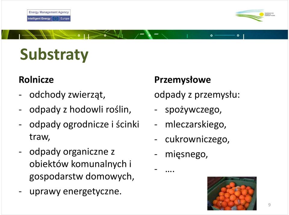 komunalnych i gospodarstw domowych, - uprawy energetyczne.