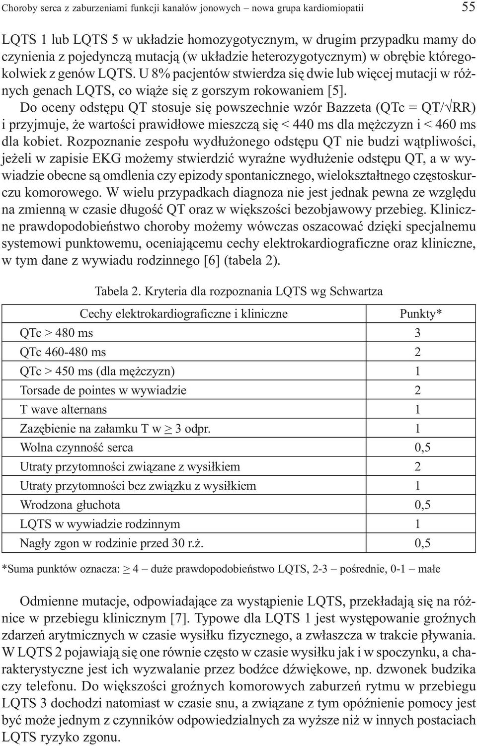 Do oceny odstêpu QT stosuje siê powszechnie wzór Bazzeta (QTc = QT/ RR) i przyjmuje, e wartoœci prawid³owe mieszcz¹ siê < 440 ms dla mê czyzn i < 460 ms dla kobiet.