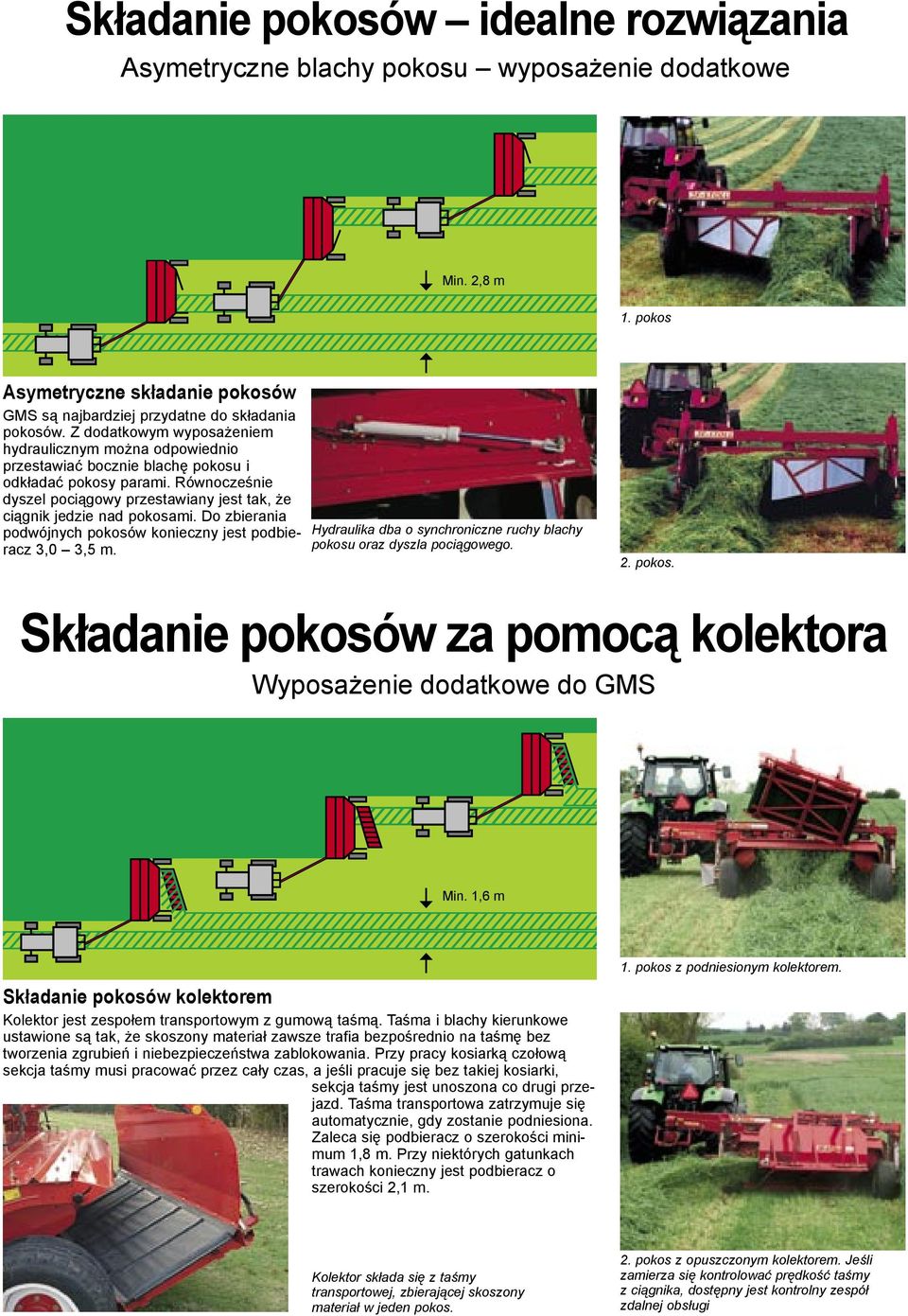 Równocześnie dyszel pociągowy przestawiany jest tak, że ciągnik jedzie nad pokosami. Do zbierania podwójnych pokosów konieczny jest podbieracz 3,0 3,5 m.