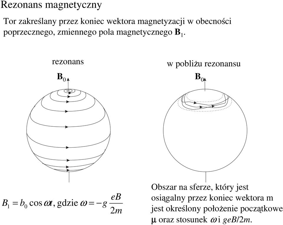 rezonans w pobliŝu rezonansu B 0 B 0 B = b cosωt, gdzieω = 1 0 g eb 2m Obszar na