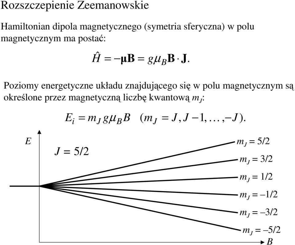 = B Poziomy energetyczne układu znajdującego się w polu magnetycznym są określone przez