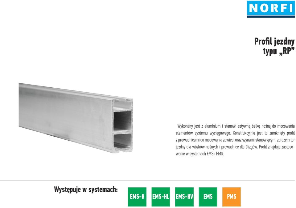 Konstrukcyjnie jest to zamknięty profil z prowadnicami do mocowania zawiesi oraz szynami