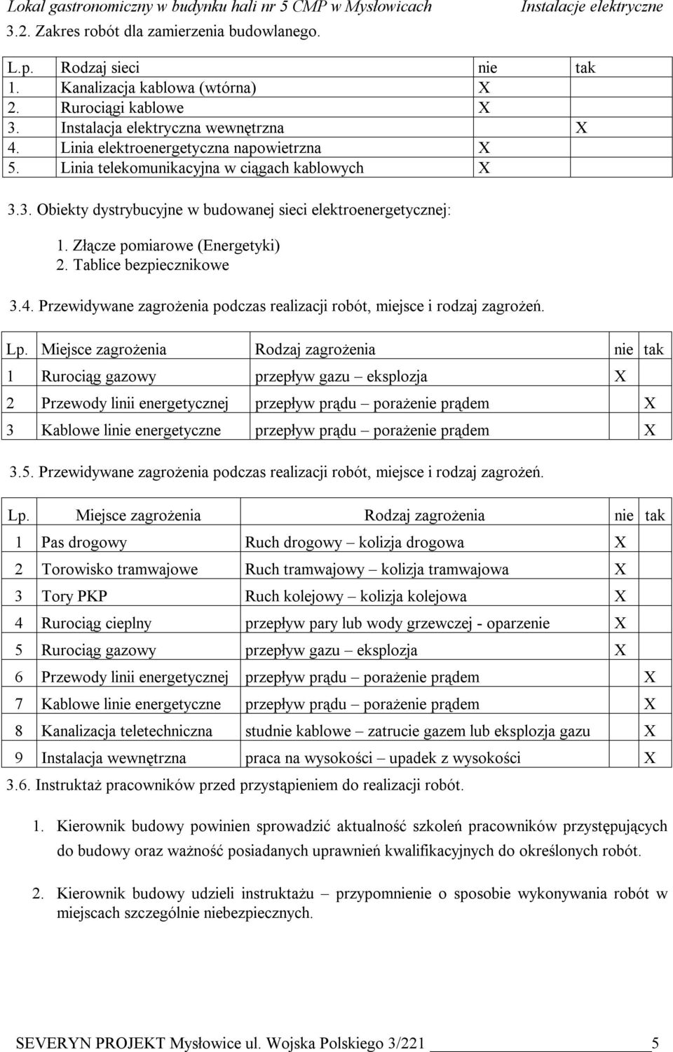 Tablice bezpiecznikowe 3.4. Przewidywane zagrożenia podczas realizacji robót, miejsce i rodzaj zagrożeń. Lp.