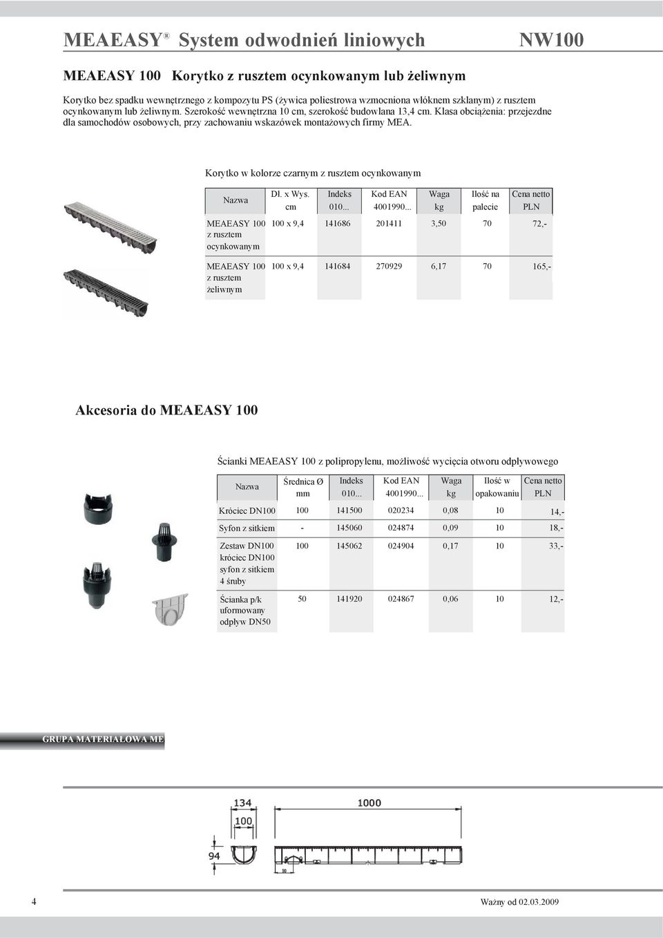 MEAEASY 100 100 x 9,4 141684 270929 6,17 70 z rusztem żeliwnym Ścianki MEAEASY 100 z polipropylenu, możliwość wycięcia otworu odpływowego Średnica Ø Indeks Kod EAN Waga Ilość w mm 010... 4001990.