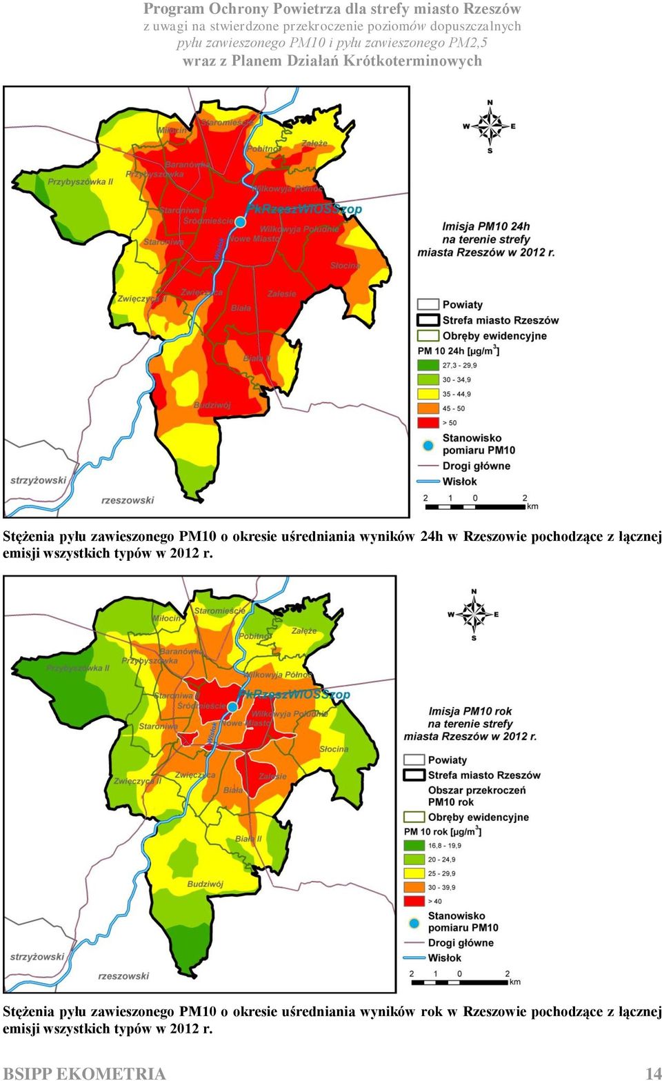 Stężenia pyłu zawieszonego PM10 o okresie uśredniania wyników rok w 