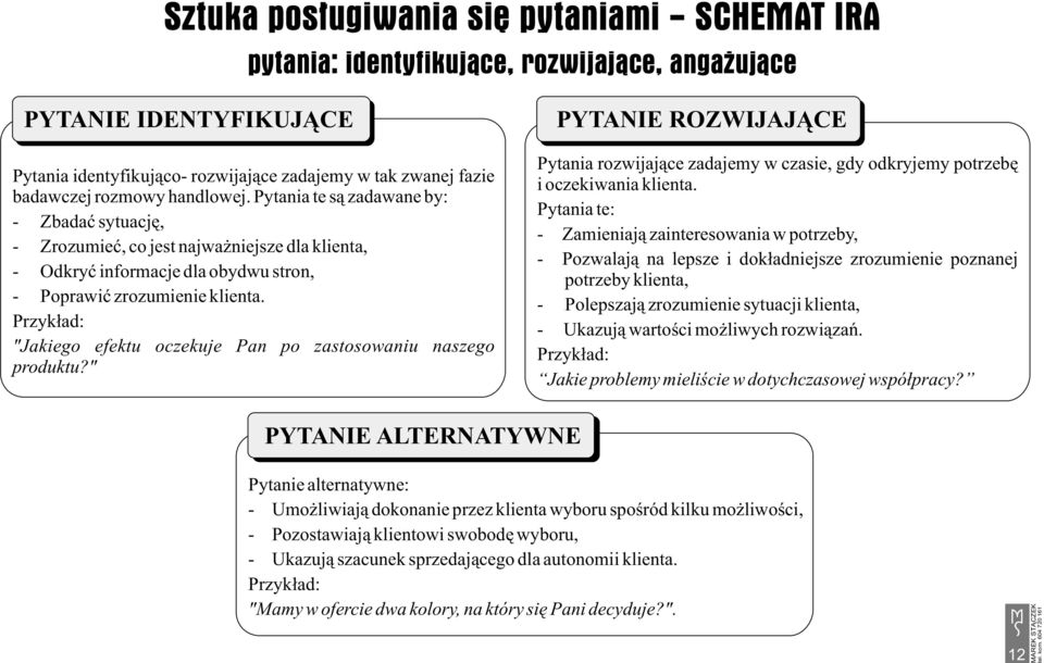 "Jakiego efektu oczekuje Pan po zastosowaniu naszego produktu?" Pytania rozwijaj¹ce zadajemy w czasie, gdy odkryjemy potrzebê i oczekiwania klienta.