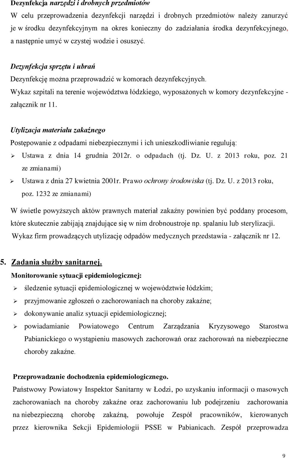 Wykaz szpitali na terenie województwa łódzkiego, wyposażonych w komory dezynfekcyjne - załącznik nr 11.