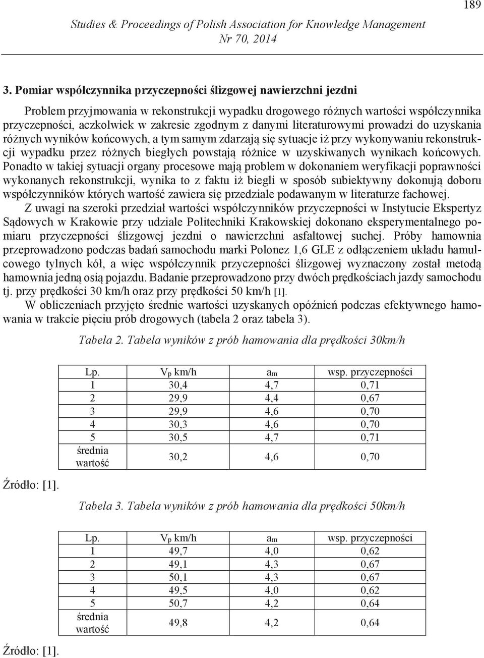 danymi literaturowymi prowadzi do uzyskania ró nych wyników ko cowych, a tym samym zdarzaj si sytuacje i przy wykonywaniu rekonstrukcji wypadku przez ró nych biegłych powstaj ró nice w uzyskiwanych