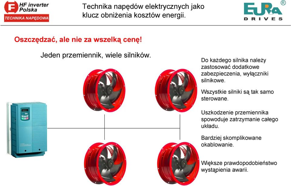 Do każdego silnika należy zastosować dodatkowe zabezpieczenia, wyłączniki silnikowe.