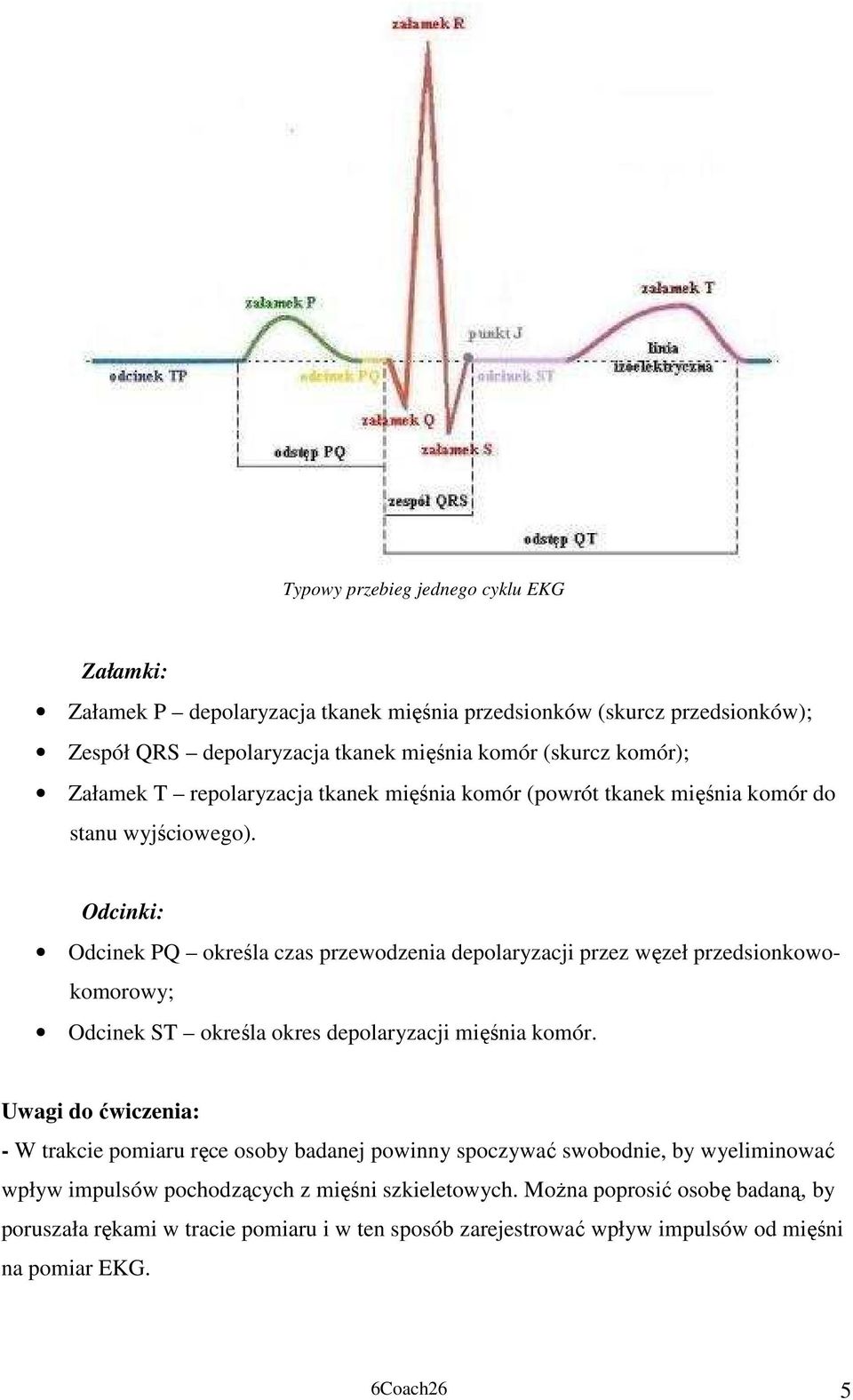 Odcinki: Odcinek PQ określa czas przewodzenia depolaryzacji przez węzeł przedsionkowokomorowy; Odcinek ST określa okres depolaryzacji mięśnia komór.