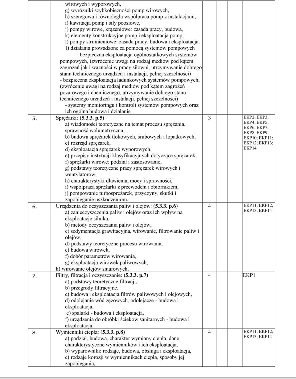 ł) działania prowadzone za pomocą systemów pompowych - bezpieczna eksploatacja ogólnostatkowych systemów pompowych, (zwrócenie uwagi na rodzaj mediów pod kątem zagrożeń jak i ważności w pracy