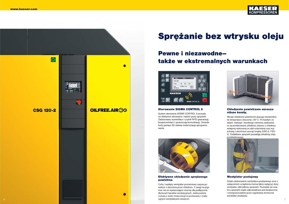 Wersje chłodzone powietrzem pracują niezawodnie do temperatury otoczenia +5 C.