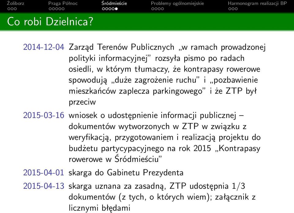 spowodują duże zagrożenie ruchu i pozbawienie mieszkańców zaplecza parkingowego i że ZTP był przeciw 2015-03-16 wniosek o udostępnienie informacji publicznej