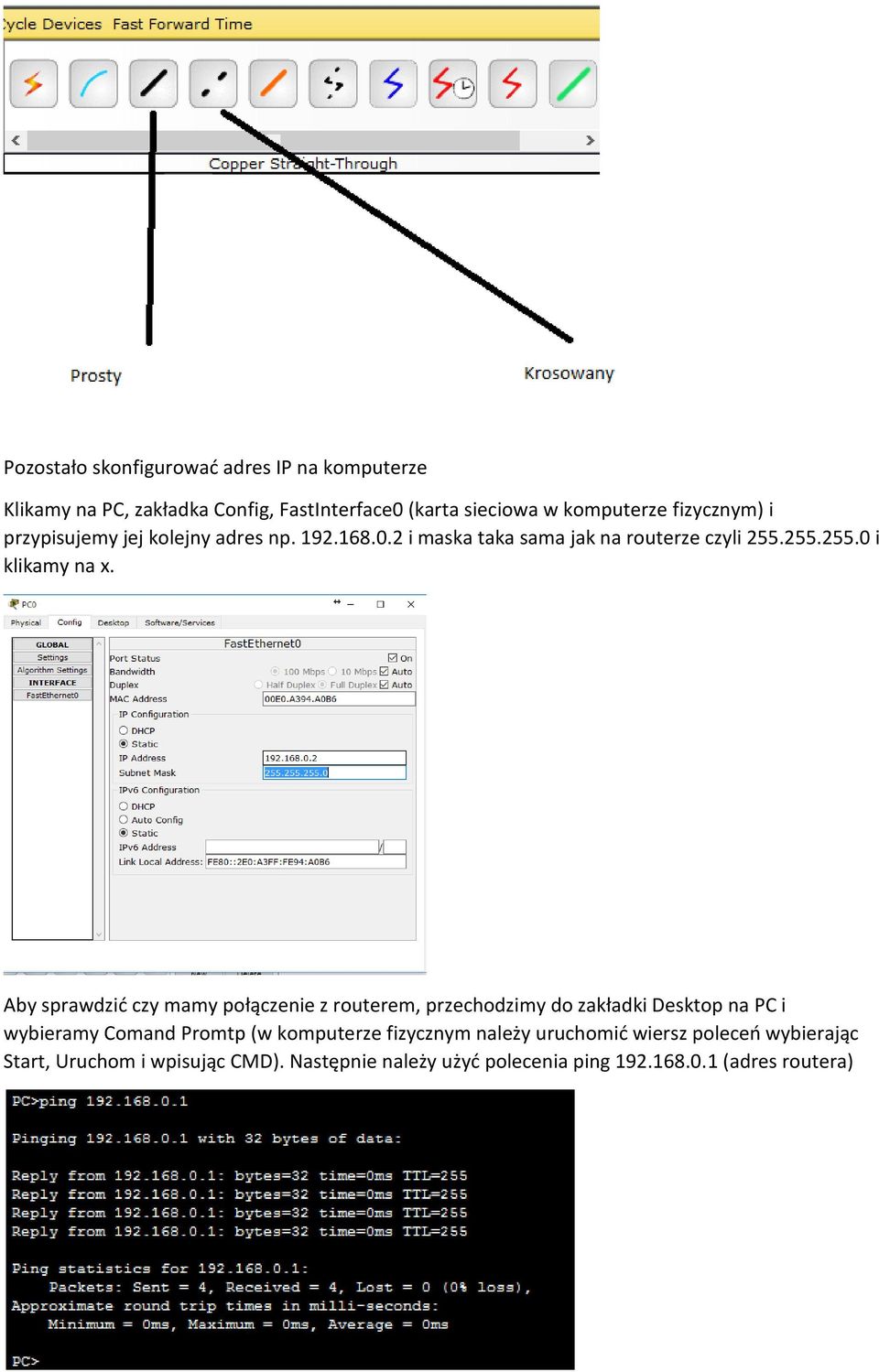 Aby sprawdzić czy mamy połączenie z routerem, przechodzimy do zakładki Desktop na PC i wybieramy Comand Promtp (w komputerze