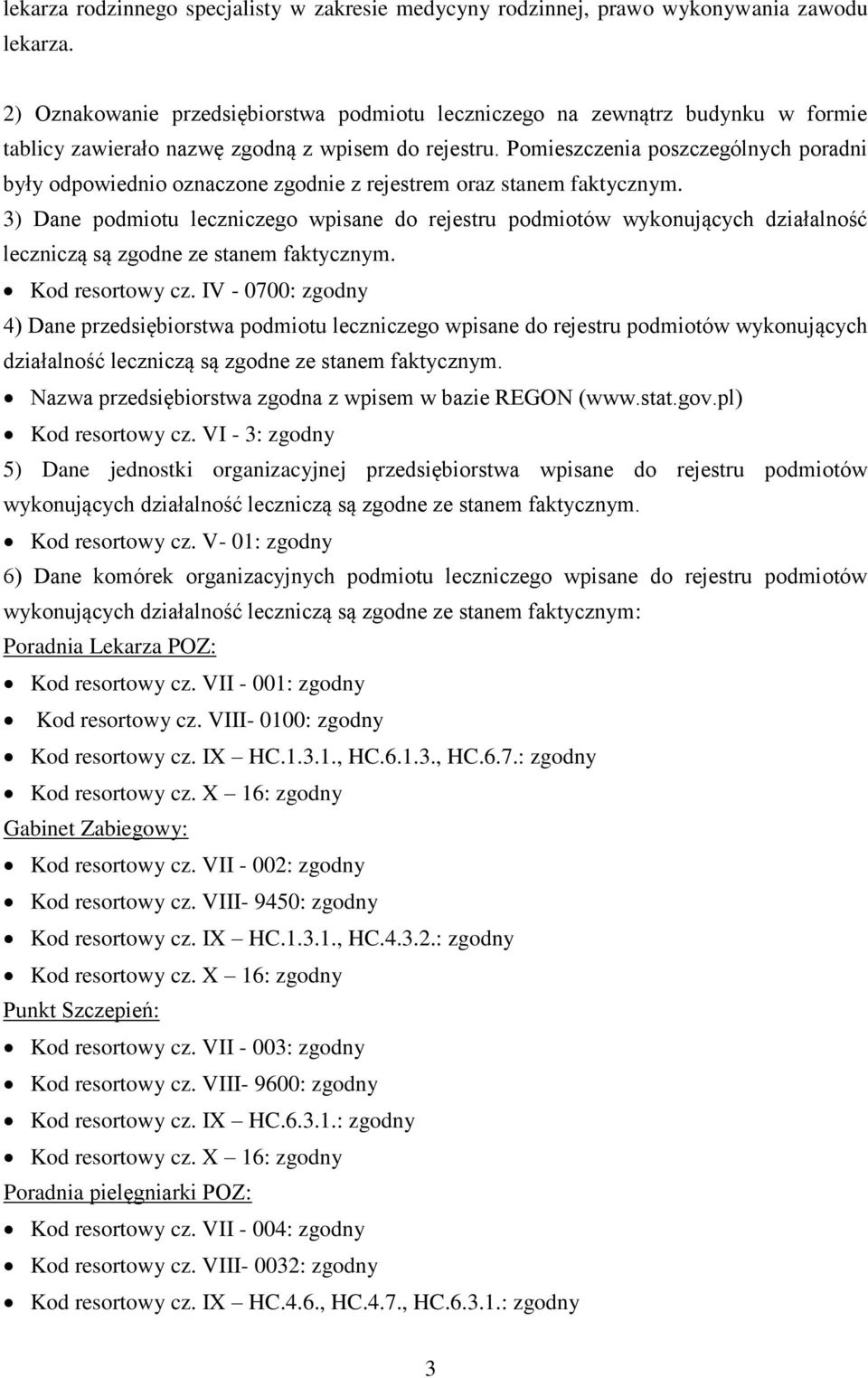 Pomieszczenia poszczególnych poradni były odpowiednio oznaczone zgodnie z rejestrem oraz stanem faktycznym.