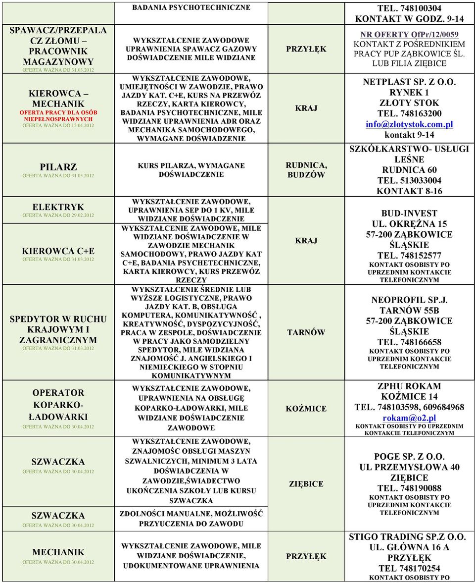 9-14 WYKSZTAŁCENIE UPRAWNIENIA SPAWACZ GAZOWY DOŚWIADCZENIE MILE WIDZIANE UMIEJĘTNOŚCI W ZAWODZIE, PRAWO JAZDY KAT.