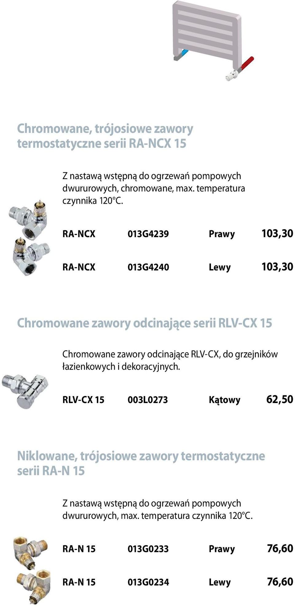RA-NCX 013G4239 Prawy 103,30 RA-NCX 013G4240 Lewy 103,30 Chromowane zawory odcinające serii RLV-CX 15 Chromowane zawory odcinające RLV-CX, do