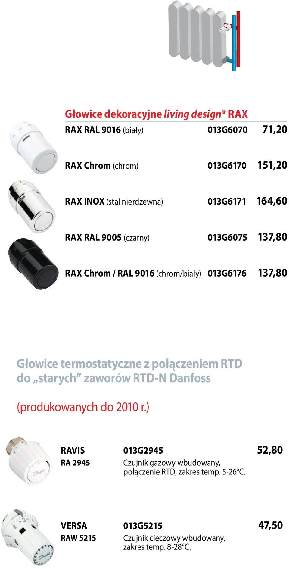 termostatyczne z połączeniem RTD do starych zaworów RTD-N Danfoss (produkowanych do 2010 r.