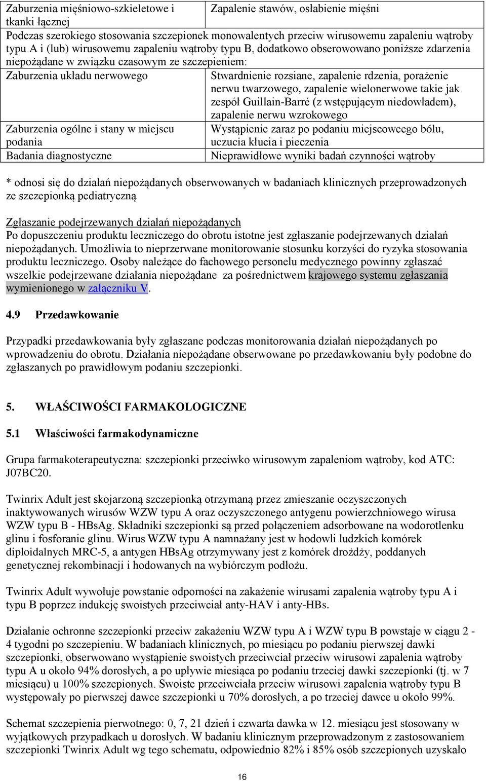 porażenie nerwu twarzowego, zapalenie wielonerwowe takie jak zespół Guillain-Barré (z wstępującym niedowładem), zapalenie nerwu wzrokowego Zaburzenia ogólne i stany w miejscu Wystąpienie zaraz po