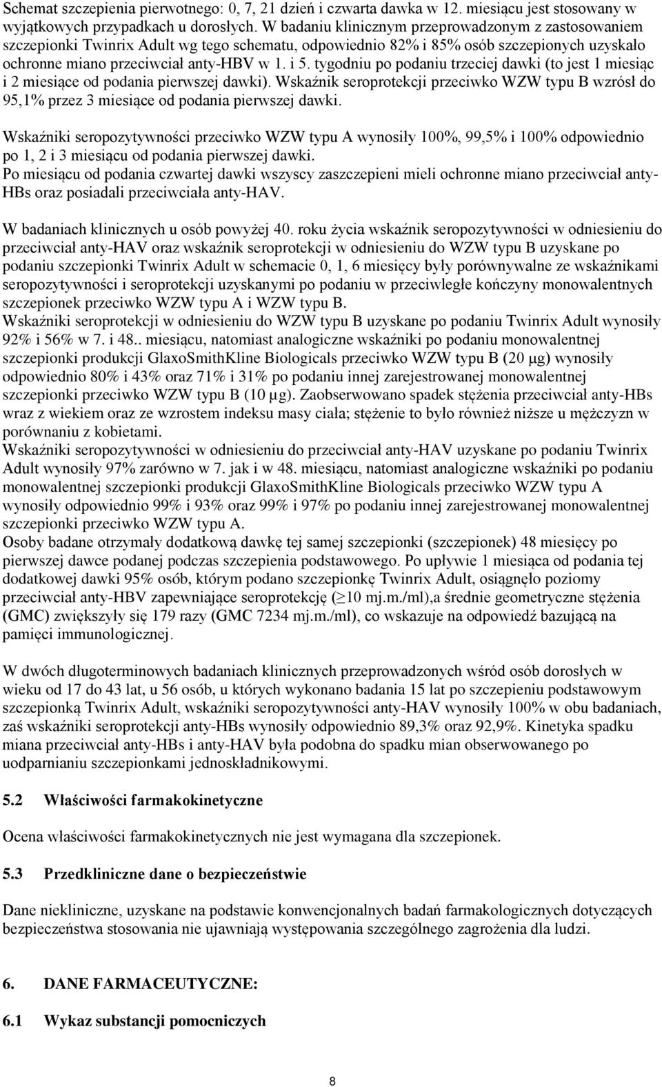 tygodniu po podaniu trzeciej dawki (to jest 1 miesiąc i 2 miesiące od podania pierwszej dawki). Wskaźnik seroprotekcji przeciwko WZW typu B wzrósł do 95,1% przez 3 miesiące od podania pierwszej dawki.