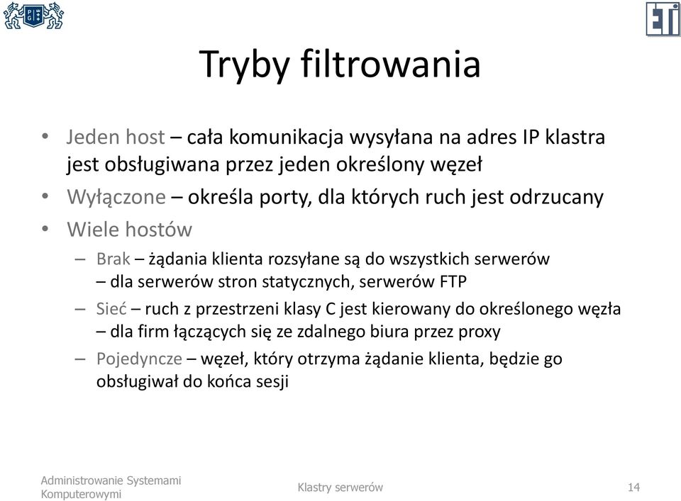 stron statycznych, serwerów FTP Sieć ruch z przestrzeni klasy C jest kierowany do określonego węzła dla firm łączących się ze