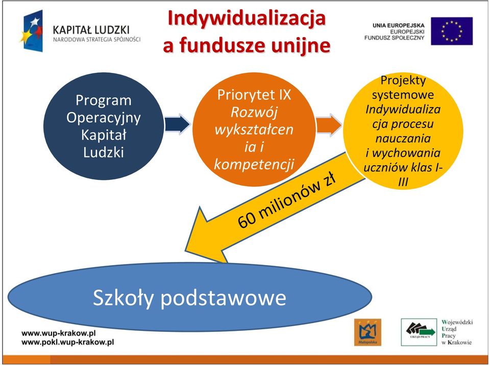 kompetencji 60 milionów zł Projekty systemowe Indywidualiza