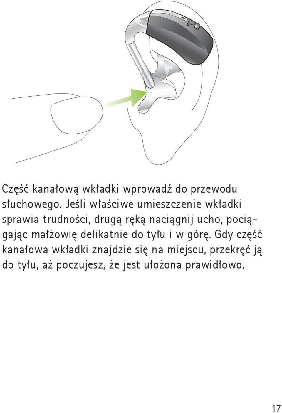 ucho, pociągając małżowię delikatnie do tyłu i w górę.