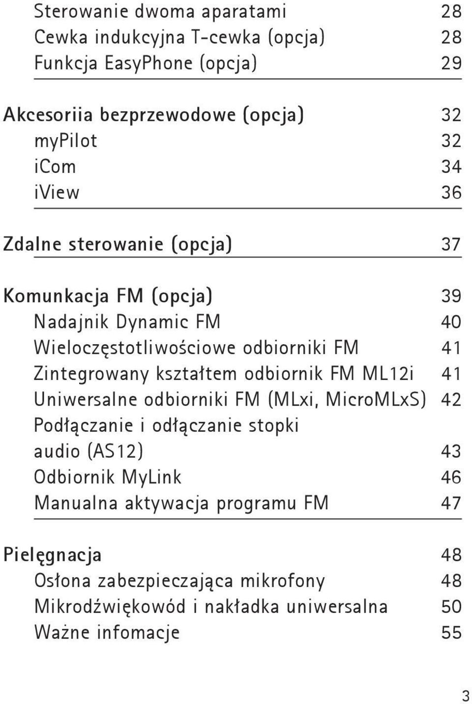 Zintegrowany kształtem odbiornik FM ML12i 41 Uniwersalne odbiorniki FM (MLxi, MicroMLxS) 42 Podłączanie i odłączanie stopki audio (AS12) 43