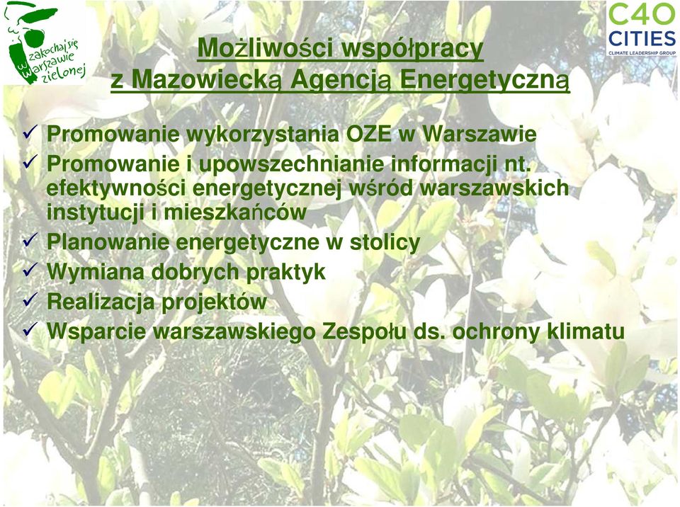 efektywności energetycznej wśród warszawskich instytucji i mieszkańców Planowanie