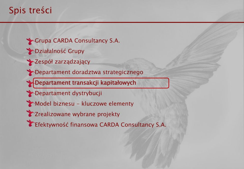 doradztwa strategicznego Departament transakcji kapitałowych