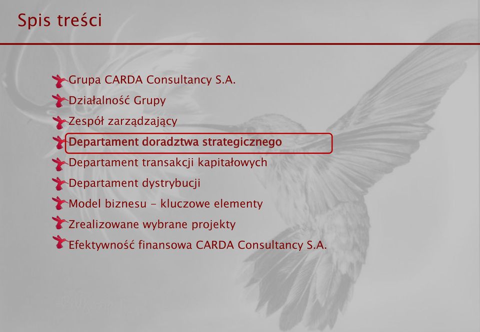 doradztwa strategicznego Departament transakcji kapitałowych