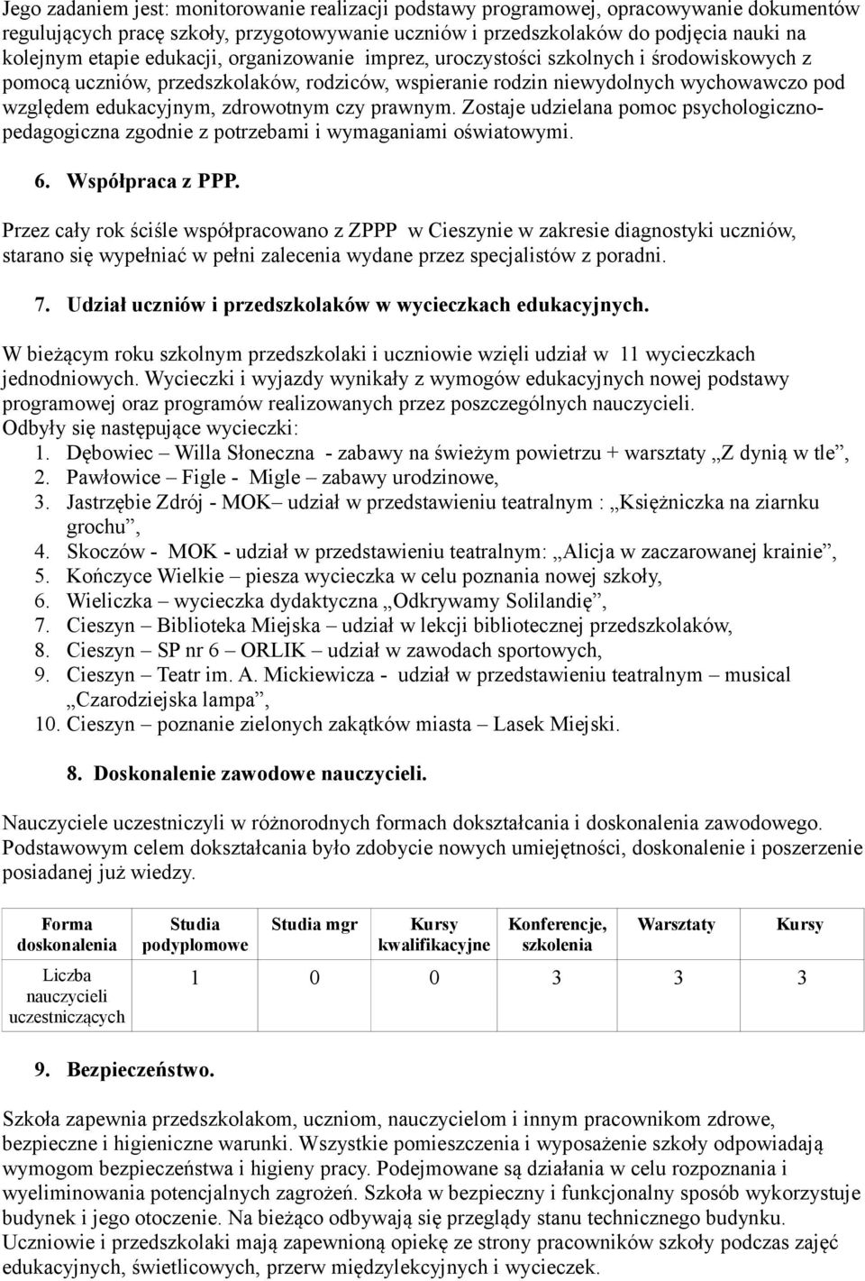 prawnym. Zostaje udzielana pomoc psychologicznopedagogiczna zgodnie z potrzebami i wymaganiami oświatowymi. 6. Współpraca z PPP.